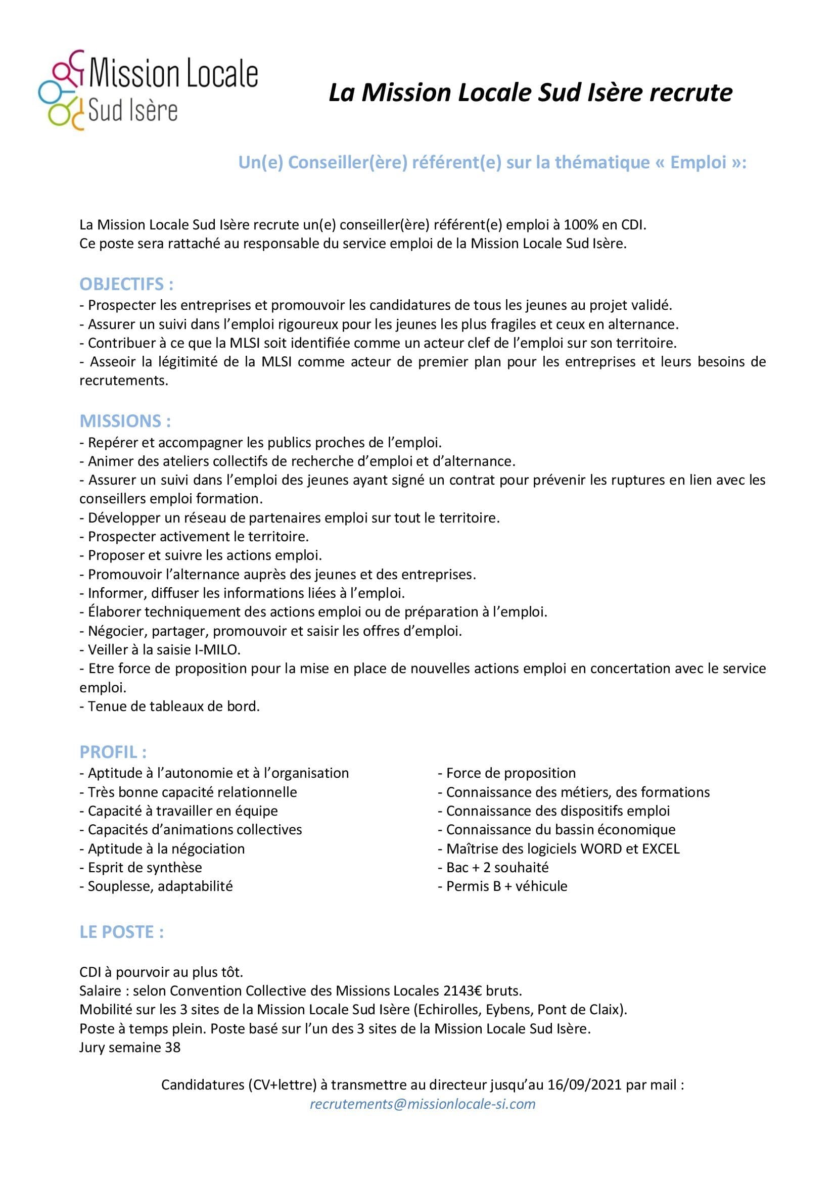 OE conseiller(ère) Emploi 100% 10.2021